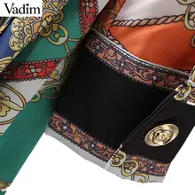 Vadim stylish chains print patchwork pleated dress long sleeve turn down collar pleated female casual dresses Vestidos QA543