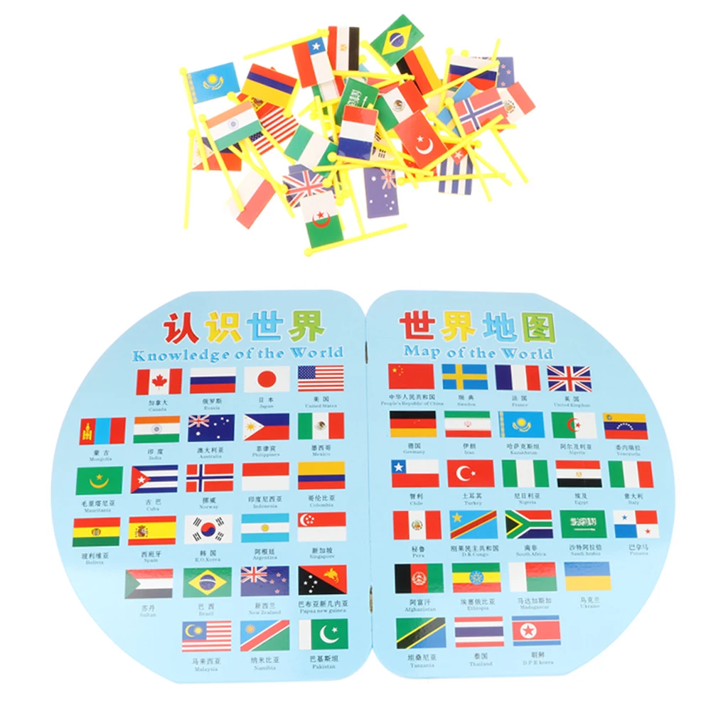 

Wooden World Map with 36 Flags Matching Game Geography Kids Educational Toy Birthday Gift