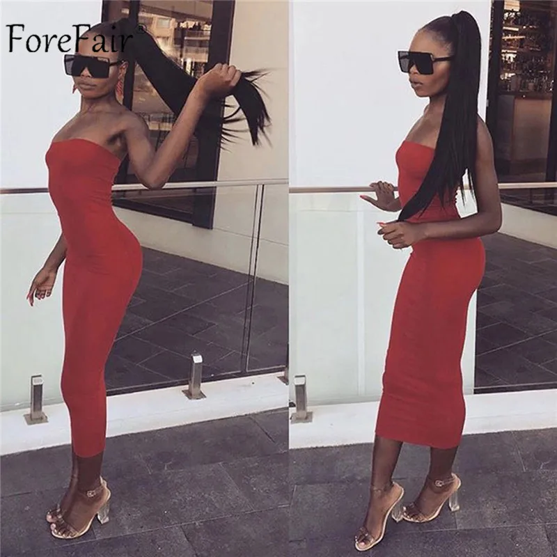 

Forefair Sexy Long Dress Women Summer 2019 Club Off Shoulder Strapless Bodycon Dress White Black Red Party Tube Dress Women