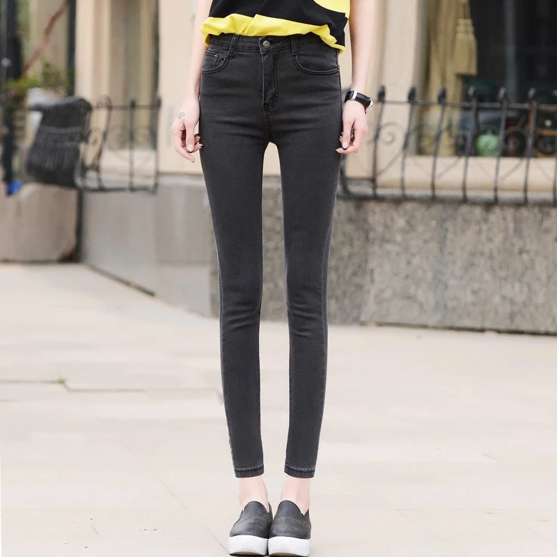 Новое поступление,, женские джинсовые брюки-карандаш от ведущего бренда, Стрейчевые джинсы с высокой талией, женские джинсы с высокой талией - Цвет: gray