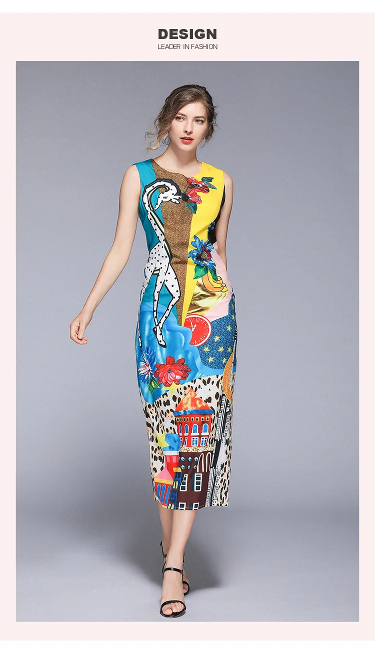 Летнее дизайнерское длинное платье для подиума, женское винтажное платье без рукавов с рисунком жирафа и цветочным принтом на спине, вечерние платья на бретелях