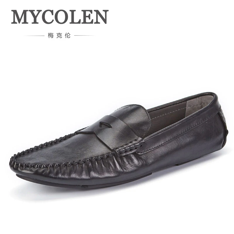 

MYCOLEN Leather Slip On Men Loafers 2018 Top Quality Fashion Men Penny Loafers Mens Flats Male Footwear Brand Men Shoes