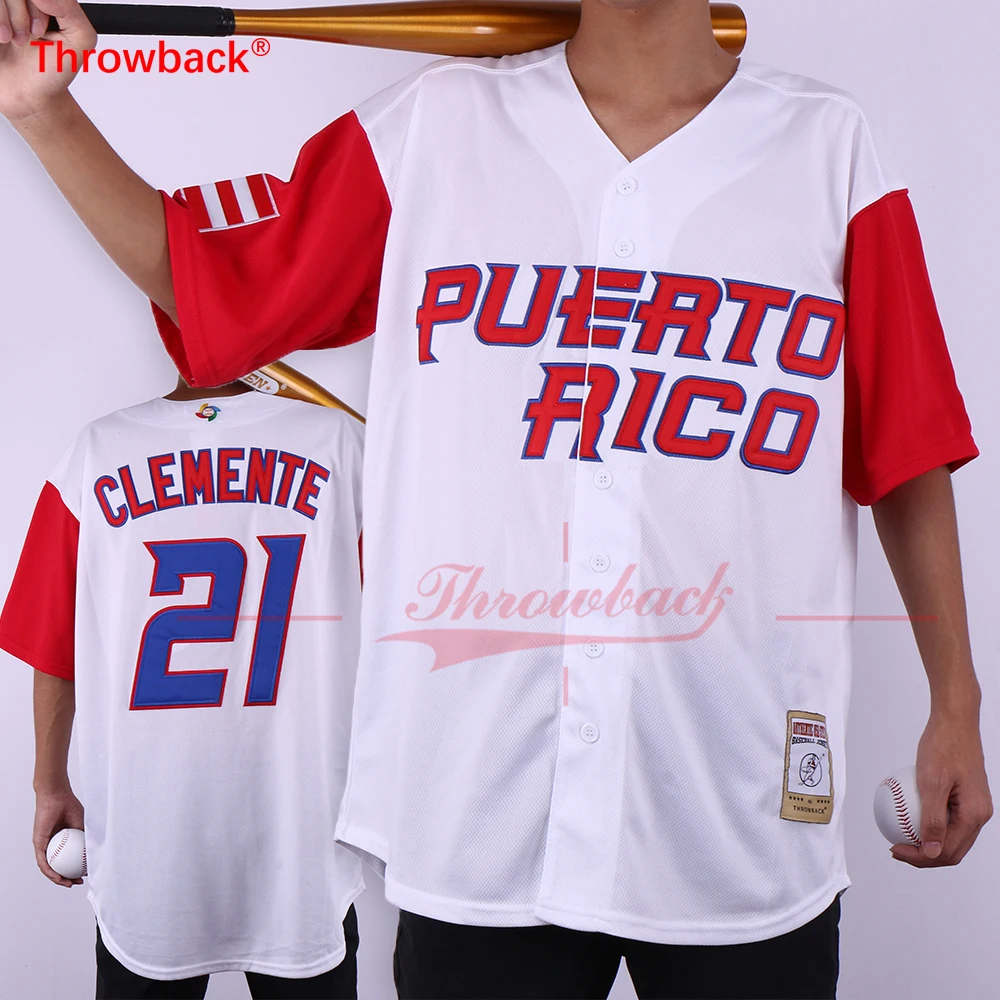 

Throwback PUERTO RICO #21 Roberto Clemente Jersey World Baseball Classic Baseball Jersey S-3XL Free Shipping