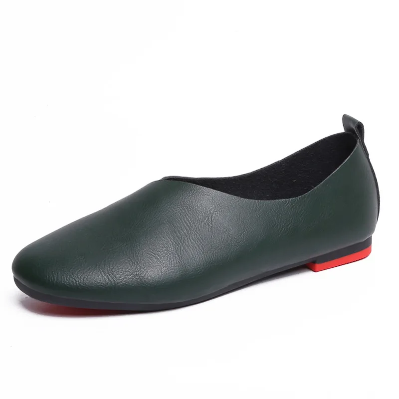 Большие размеры; обувь на плоской подошве из натуральной кожи; женские кожаные лоферы ручной работы; гибкая Весенняя Повседневная обувь; женская обувь на плоской подошве; zapatos mujer; k20 - Цвет: Зеленый