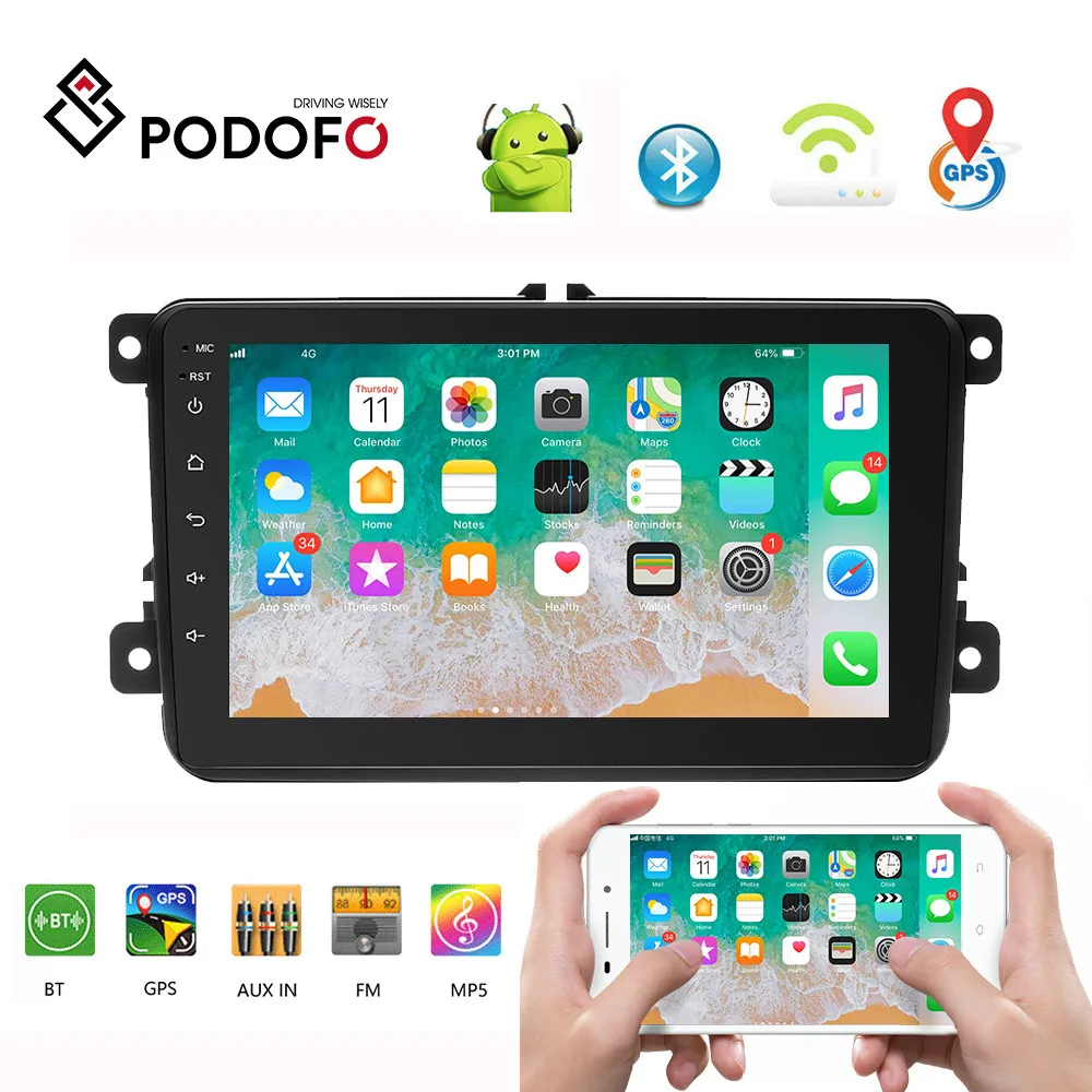 

Podofo Car Multimedia Player 2 Din Car Radio Android 8.1 GPS Mirror Link Car player For VW/GoLf /Jetta/Caddy/Touran/EOS Radios