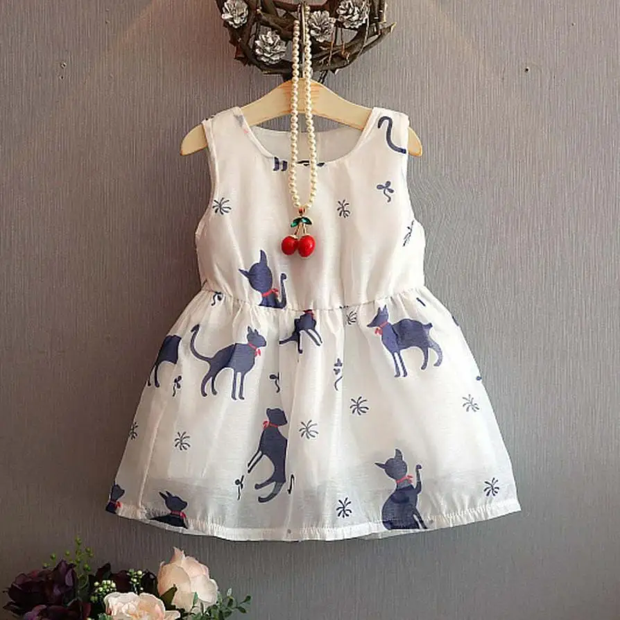 

Fashion new Toddler Baby Kid Girl Princess Party Clothes Print Sleeveless Tulle Tutu Dresses cute cat pattern July30