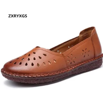 

Hot Selling 2019 Hollow Genuine Leather Sandals Women Shoes Summer Casual Sandals Comfortable Soft Mother Shoes Woman Sandals