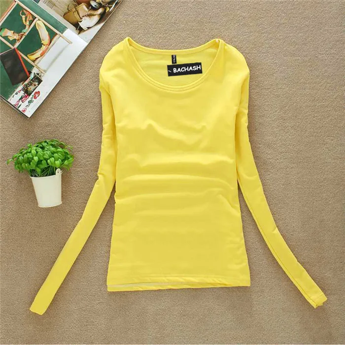 BACHASH высокое качество свитера с круглым вырезом Длинные рукава пуловер Для женщин свитер Базовая рубашка Топ свитер вязаный сплошной черный, белый цвет - Цвет: 0 yellow