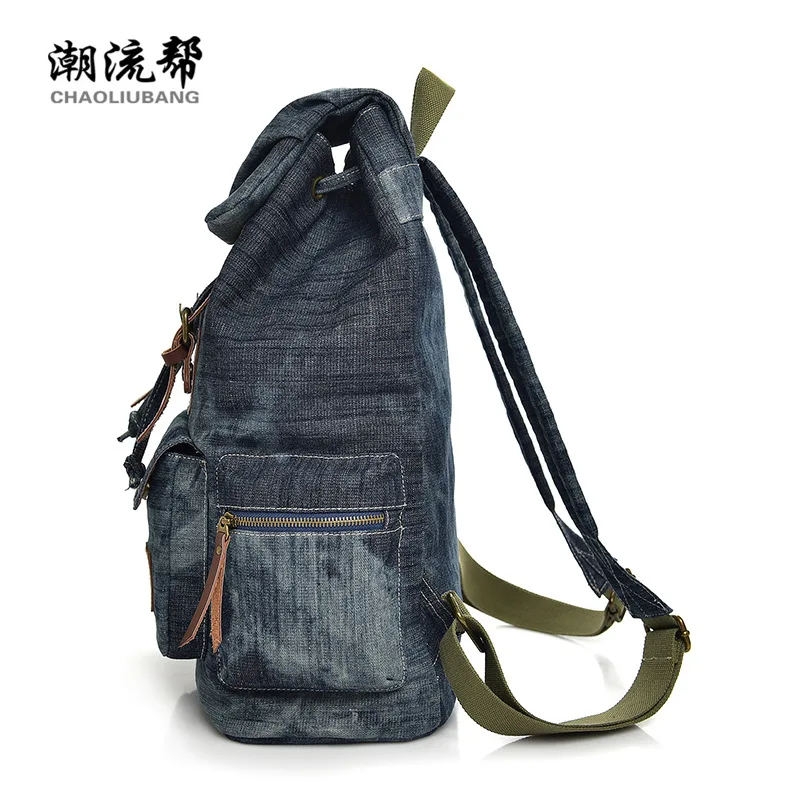 Manufacturers wholesale students'schoolbags Vintage canvas water-washed jeans shoulder backpacks men's bags college leisure Manufacturers wholesale students'schoolbags Vintage canvas water-washed jeans shoulder backpacks men's bags college leisure