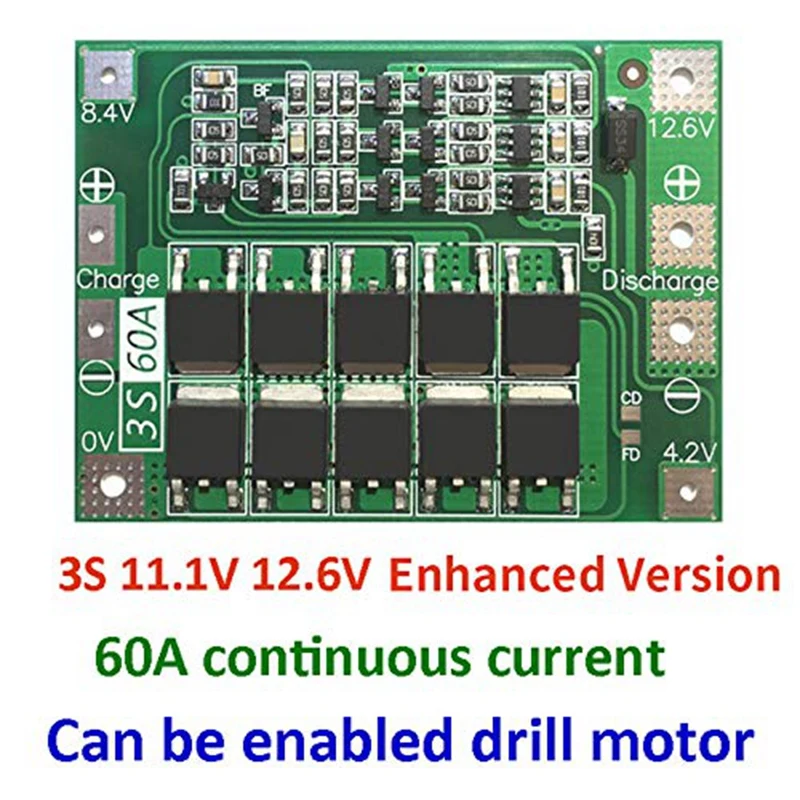 3S 60A Bms Board 11.1V 12.6V 18650 Li-Ion Lithium Battery Protection Board Enhanced Version #8 3S 60A Bms Board 11.1V 12.6V 18650 Li-Ion Lithium Battery Protection Board Enhanced Version #8