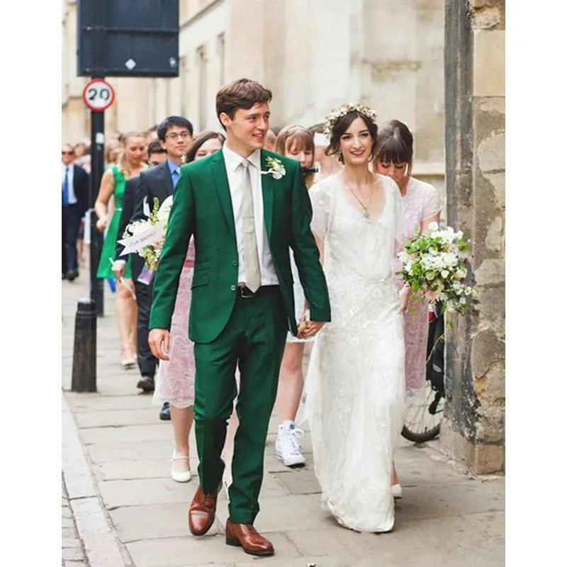 

Men Prom Suits Custom Made Groomsmen Notch Lapel Groom Tuxedos Green Mens Suits Wedding Best Man (Jacket+Pants) B812