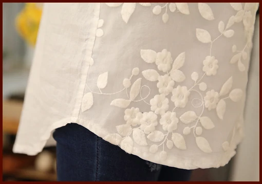 Новая летняя Корейская женская блузка с цветочным принтом, блузка с v-образным вырезом из органзы, белая кружевная блузка топ размера плюс 566F 25