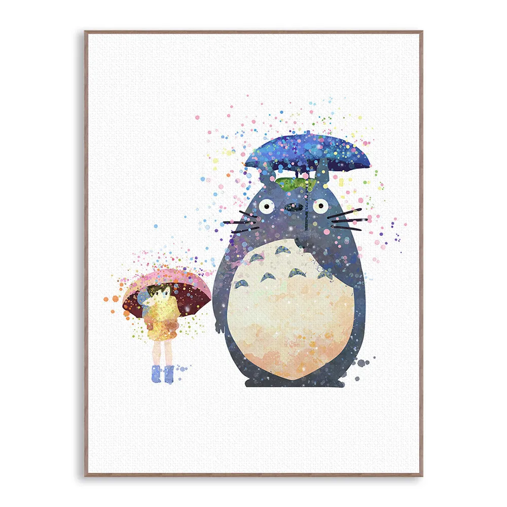 Custom A4 Miyazaki Totoro Anime Cartoon Watercolor Canvas Art Print Poster For Kids Room Decor - 7
