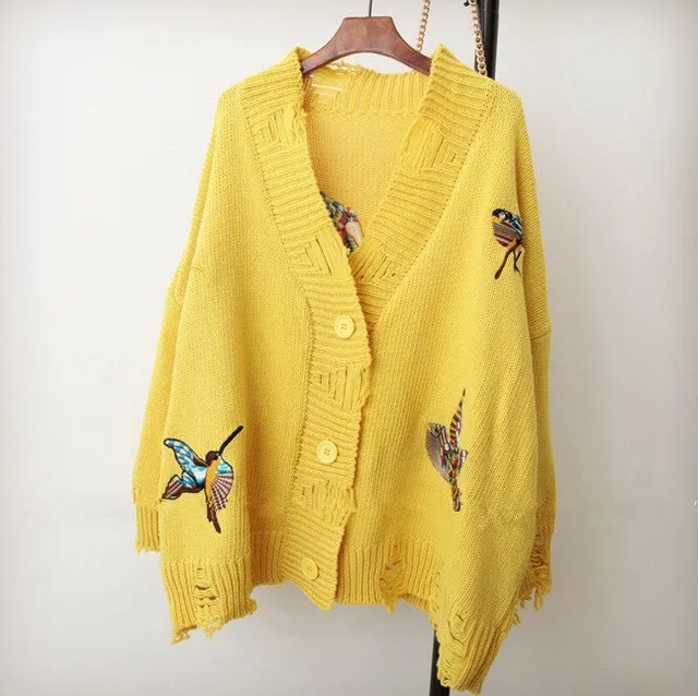 Casual Knitting Cardigan Female Bird Knitted 2017 Autumn Sweater For