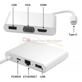 

USB-C USB 3.1 Type C to HDMI & VGA & USB HUB OTG & Ethnernet & PD Charger Dock Adapter for Laptop