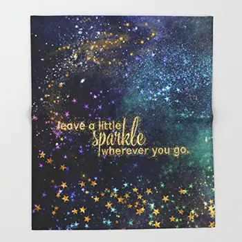 

Leave a little sparkle wherever you go - gold glitter Typography on dark space backround Throw Blankets