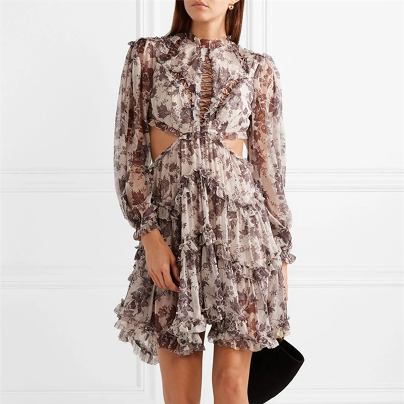 

2019 High Quality ZIM Style Runway Dress Women Backless Floral Print Mini Dress Female Holiday Party Beach Style Dresses