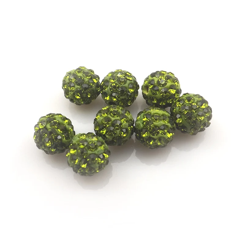 

100pcs/lot 10mm Olive Green Color Rhinestone Loose Beads 6 Rows Pave Disco Ball For Jewelry Making