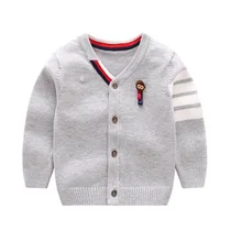 Модный детский свитер для мальчиков, однотонный хлопковый свитер для малышей Детский кардиган с v-образным вырезом и длинными рукавами с изображением животных, одежда для маленьких мальчиков возрастом от 6 до 12 месяцев