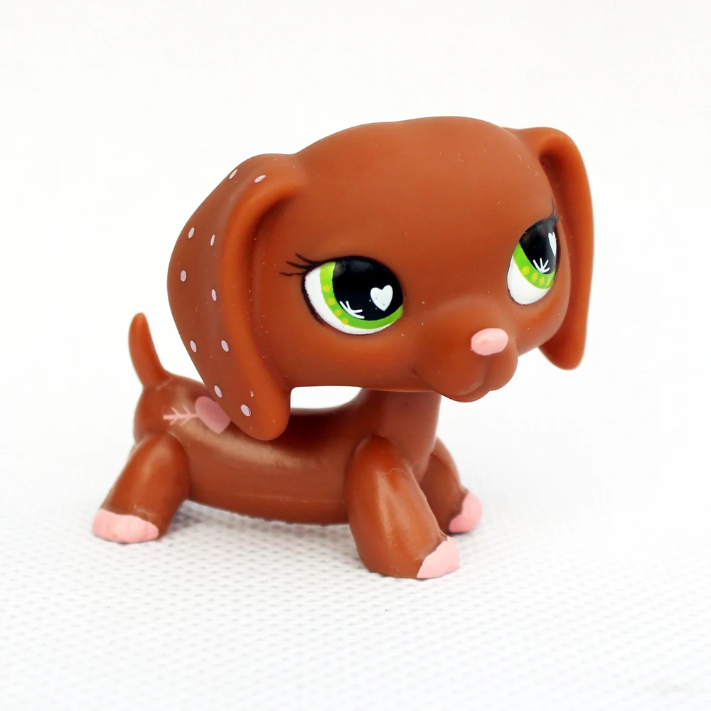 

rare brown & pink Valentine Dachshund Dog rare pet shop lps toys animal figure green heart eyes original free shipping