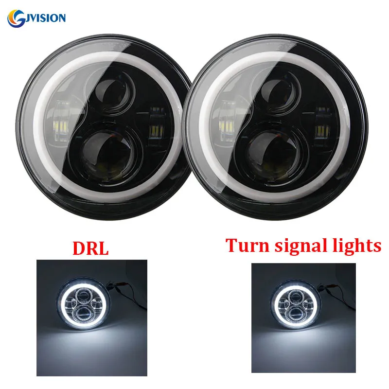 

Black 7 inch H4 led headlight 7'' projector headlamp White DRL Halo ring for Jeep Wrangler Hummer Land rover defender