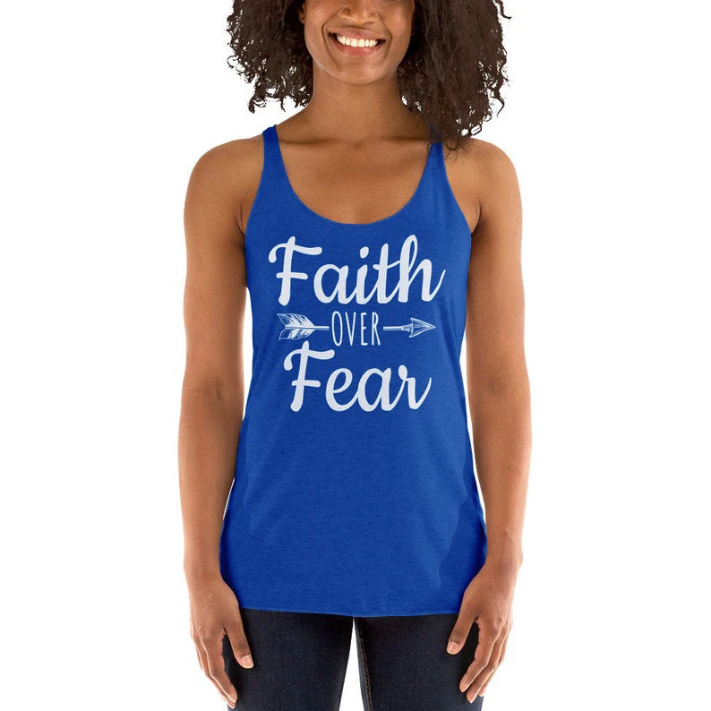 Жилет Faith Over Fear Для женщин Racerback безрукавки Мода Повседневное любовь религиозных