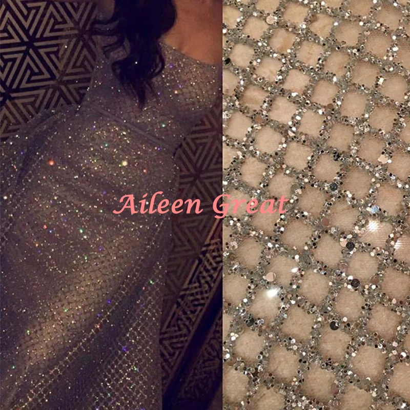 

Silver lace fabric shiny glitter sequin tulle lace for dress