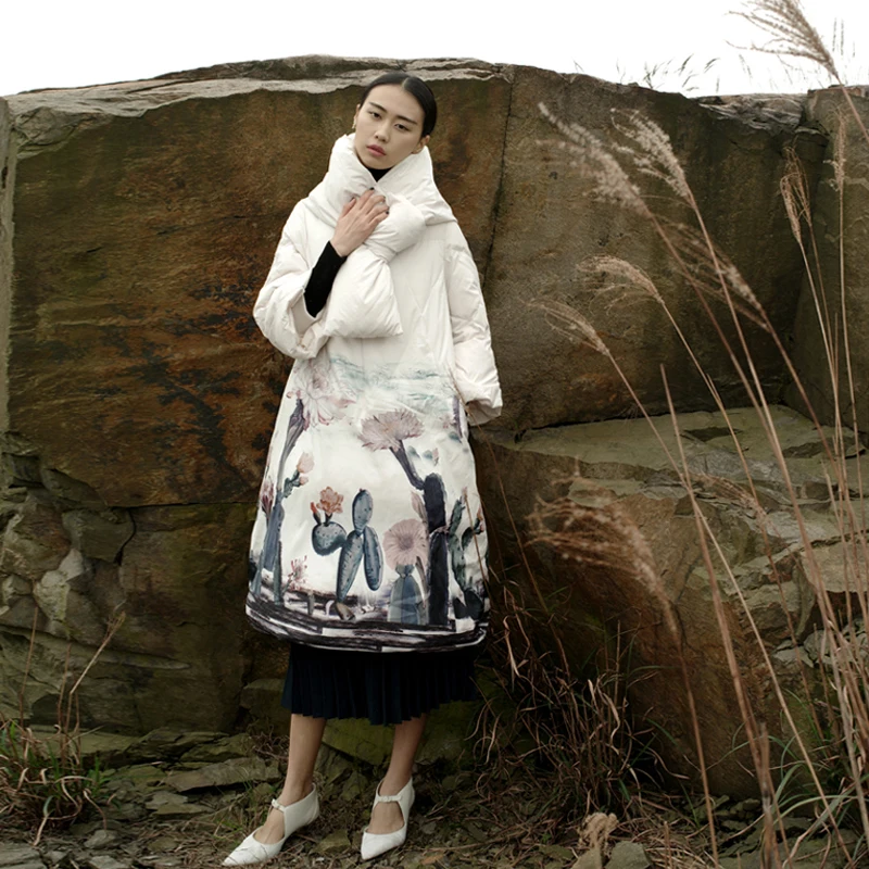 The 2019 winter jackets are 90% white duck down with colorful print overcoats and hoodies to keep warm