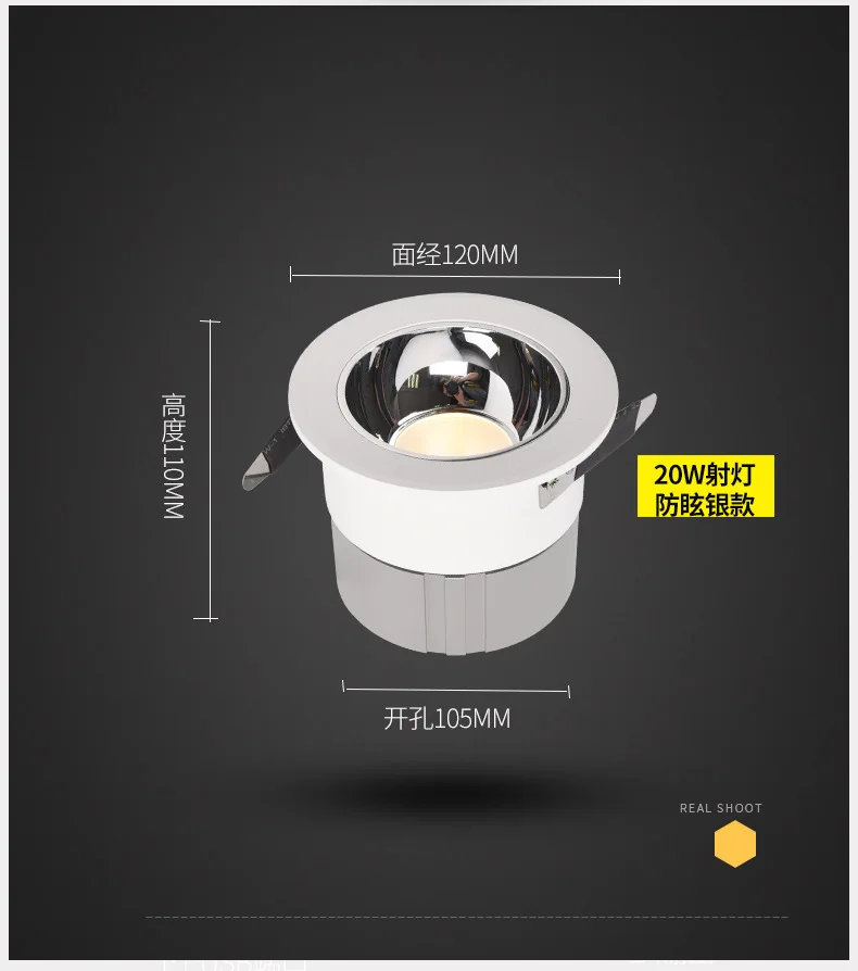 6 шт. Новые 7 Вт 12 Вт 20 Вт 30 Вт светодиодный Cree Диммируемые светильники Ac85-265v точечные светильники встроенный гостиной золотой черный серебристый