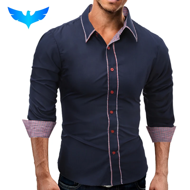 QINGYU Marca 2018 Moda Masculina Camisa Longa-Mangas Tops Simples Sólida cor Hit Cor Lado Dos Homens Camisa Dos Homens Camisas de Vestido Magros 3XL