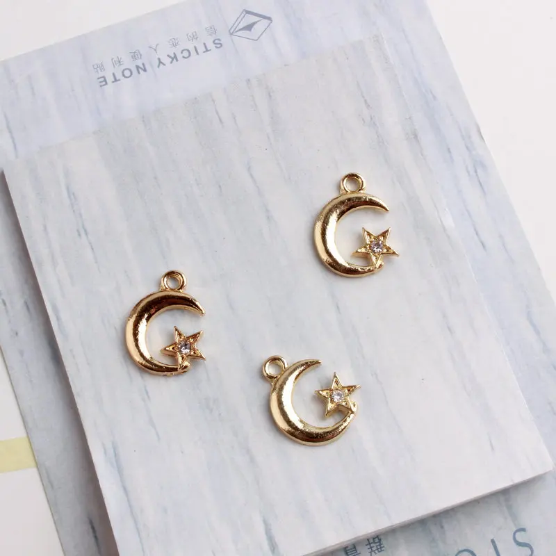 

30PCS/Lot New Arrival Fashion Jewelry Gold Color Tone Moon&Star With Rhinestone Charm For DIY Jewelry Making Earring Accessories