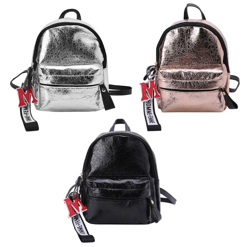 

High Quality Leather Backpack Women Girls Metallic Mini Backpck School Bag Rucksack Travel Casual Daypack