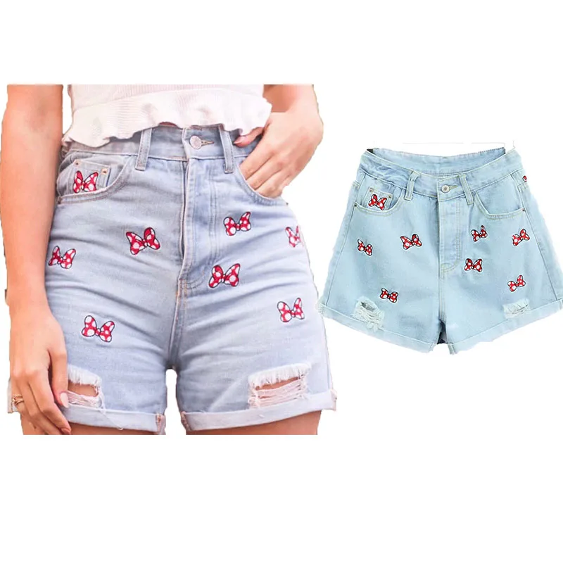 

2019 New Shorts Women High Street Vintage Bow Embroidery Short Feminino Women Plus Size Jean Sexy Short