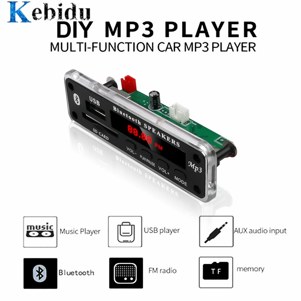 Автомобильный Bluetooth MP3 WMA FM AUX декодер Kebidu плата постоянного тока 5 в 12 В аудио