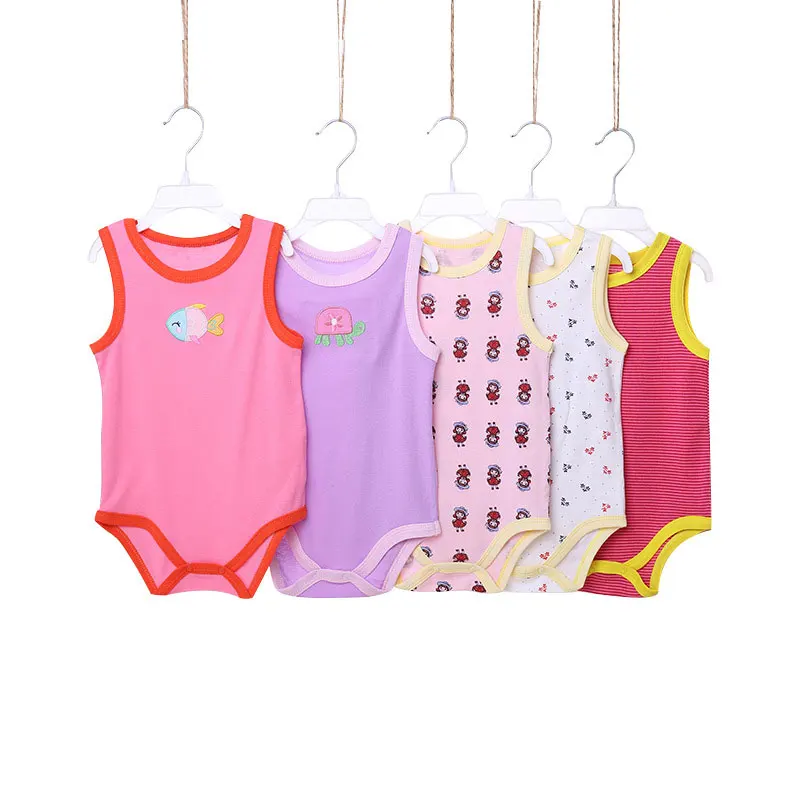 

[5Pcs/lot Random Color] Cartoon Baby Bodysuit Cotton Sleeveless Baby Girl Clothes Summer Infant Boys Bodysuits Newborn Jumpsuits