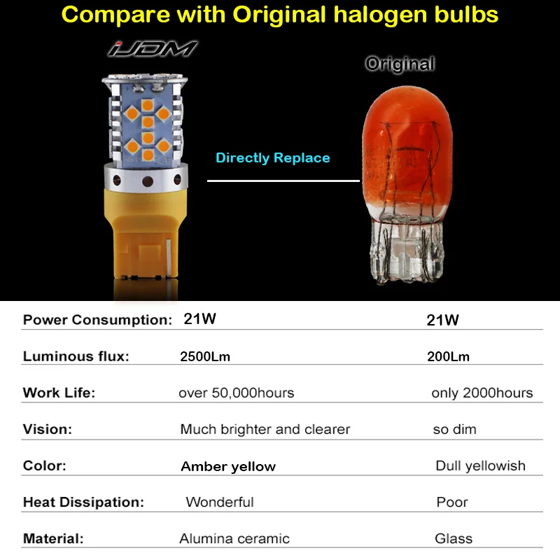 2) резистор не нужно Янтарный жёлтыми; большие размеры 35-излучатель 3535 светодиодный 7440 T20 светодиодный светодиодные лампы для спереди или сзади указатели поворота(без Hyper флэш
