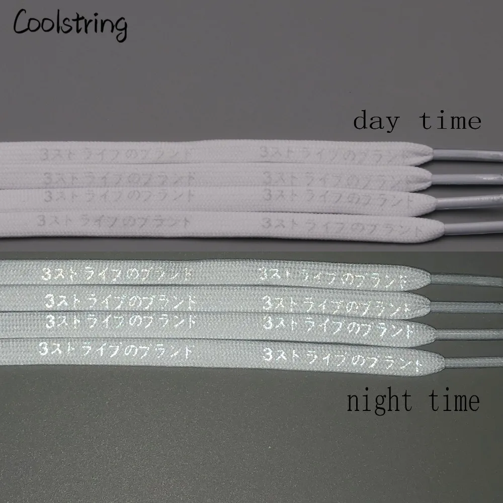 Coolstring Flat Printed Patterned White Black 3M Reflective Letter Japanese Shoelaces Flashy Bootlaces Patterns Dress Shoe Laces