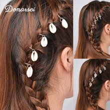 Donarsei 5pcs/pack Simple Sea Shell Hair Clip For Women Sweet Leaves Stars Hand Of Fatima Circle Cross Hair Pins Accessory Gift