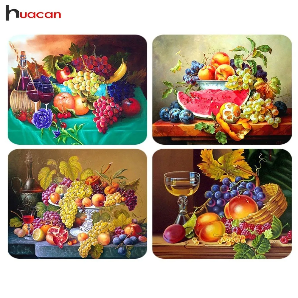 

Huacan,DIY Diamond Painting"Fruit"Picture of Rhinestones,5D Diamond Embroidery Cross Stitch Kits Square Drill Grape Home Decor