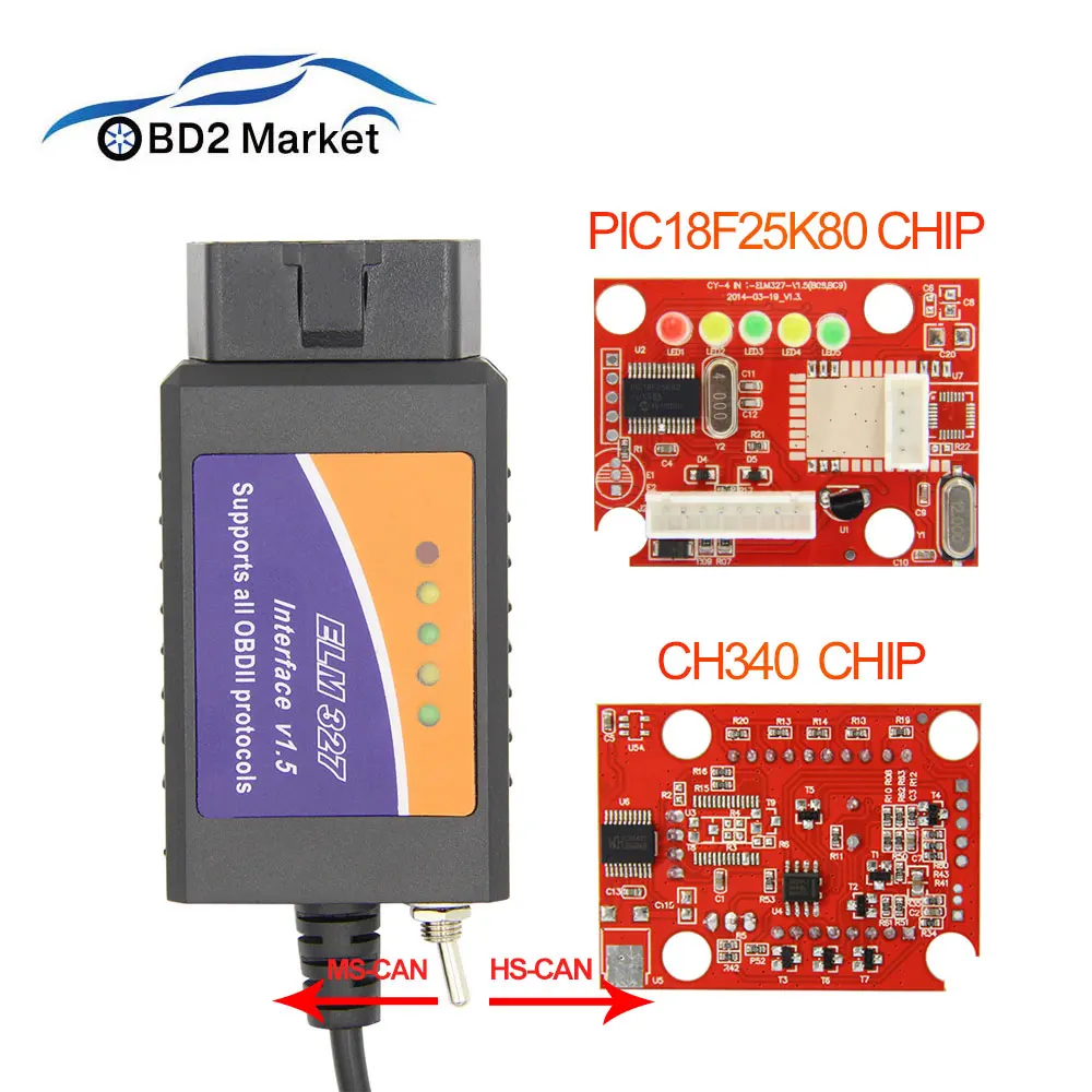 elm 327 V1.5 USB PIC18F25K80 CH340 для forscan для Elmconfig диагностики автомобиля obd2 сканер elm327 usb HS CAN/ms может переключаться