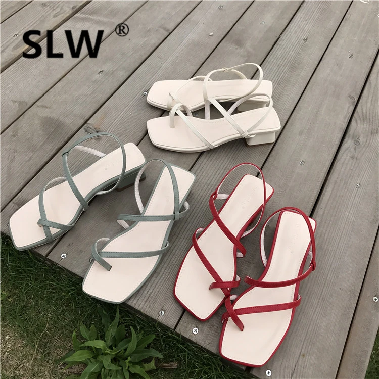

Block Heels Square Toe Sandals Straps Black Shoes For Women 2019 Women's Flip Flops Platform Med Chunky Lace Up Sandals Beige