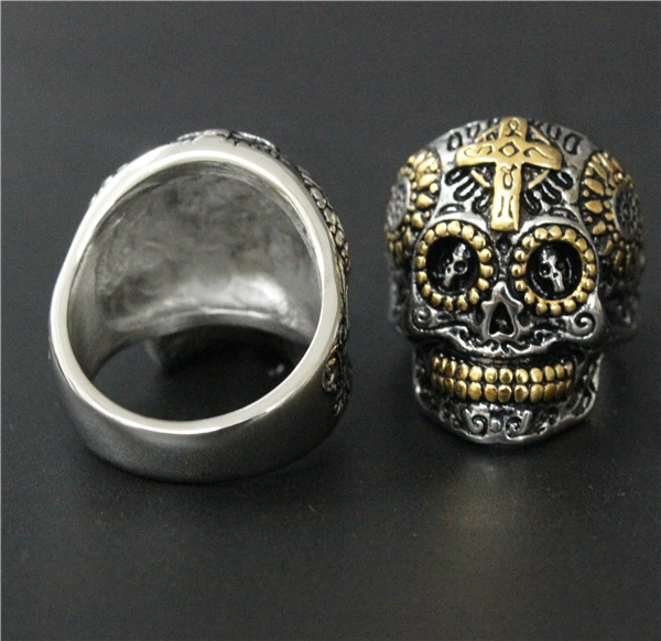 Дропшиппинг, Размер 7-14, Moive стиль, крест, Череп, кольцо 316L, нержавеющая сталь, ювелирные изделия для мужчин и женщин, байкерское Золотое кольцо с черепом