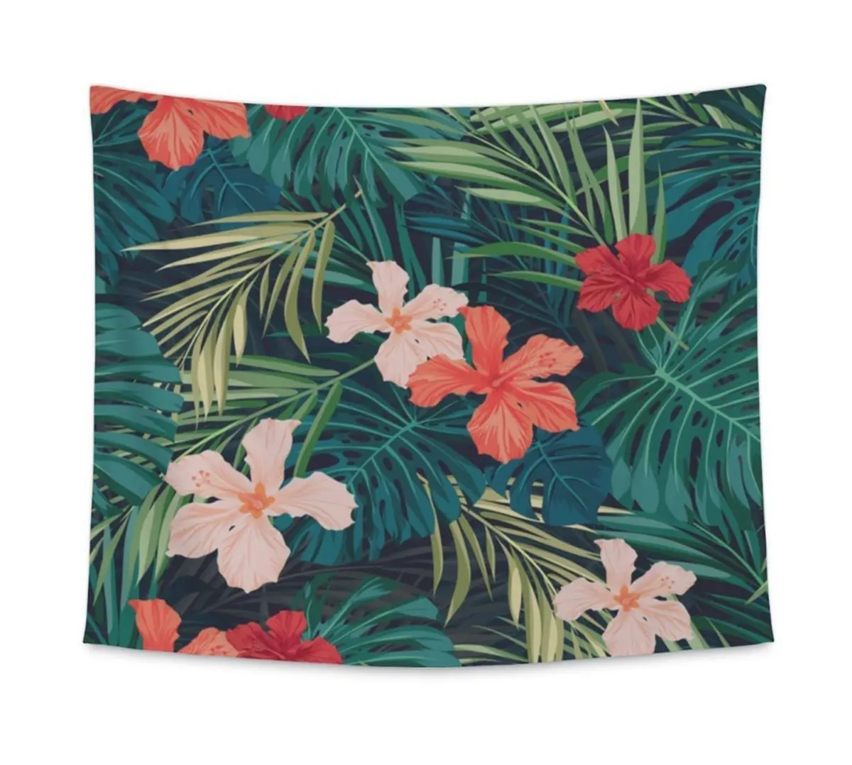 Tapestry Green Tropical Plant Leaves and Flower Wall Hanging Tapestry
