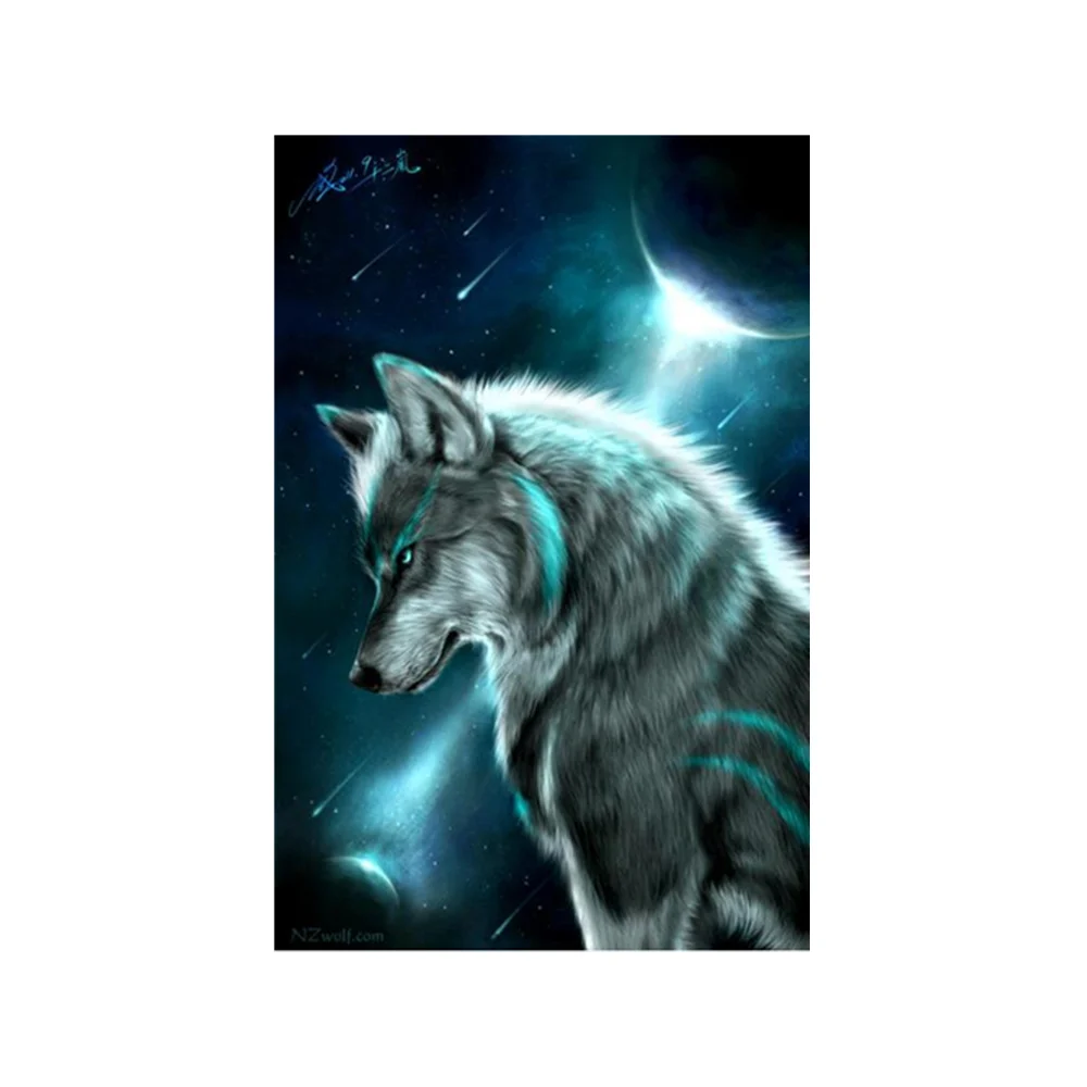 

Diamond Painting Cross Stitch Diy Embroidery Night Wolf Painting Round Drill Diamond Mosaic Beads Pasted Needlework