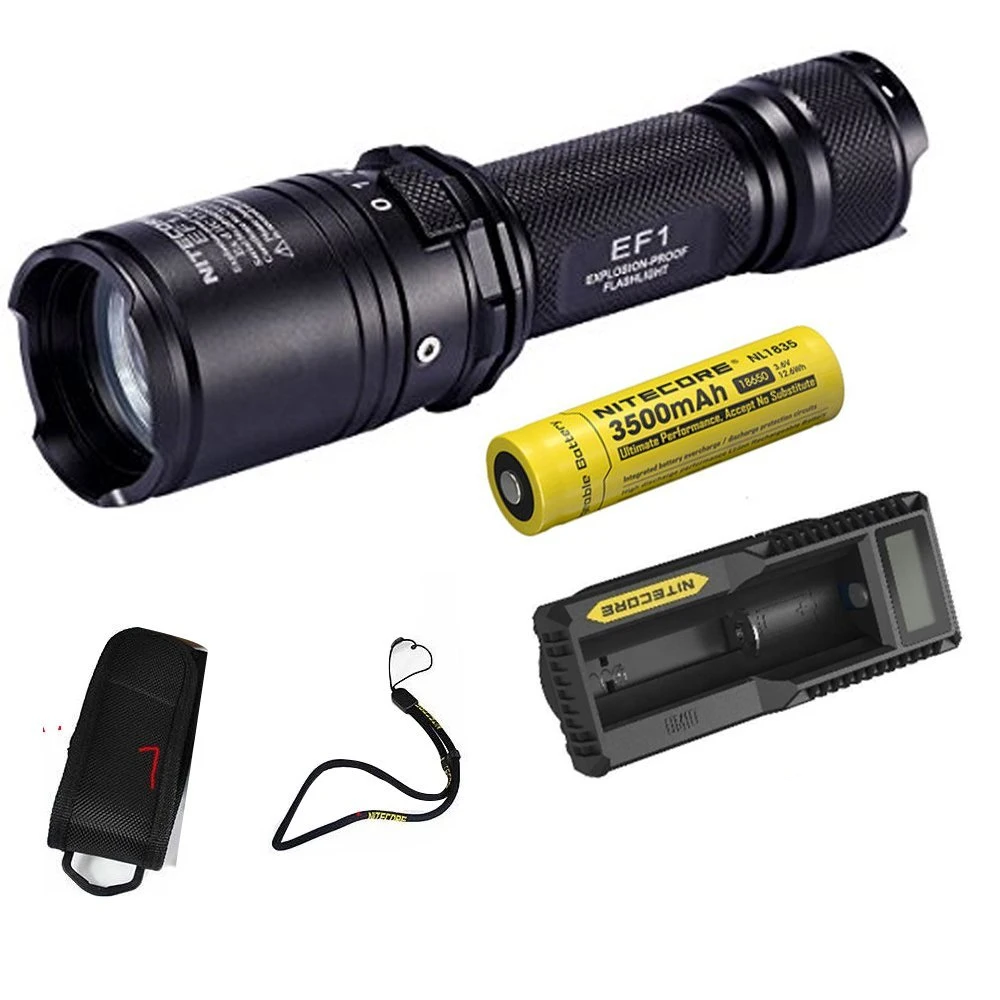 NITECORE EF1 взрывоустойчивый фонарик использование 1*18650 и 2* CR123 с помощью одной руки регулировки яркости+ 3500 мА/ч, 18650 Батарея+ зарядное устройство