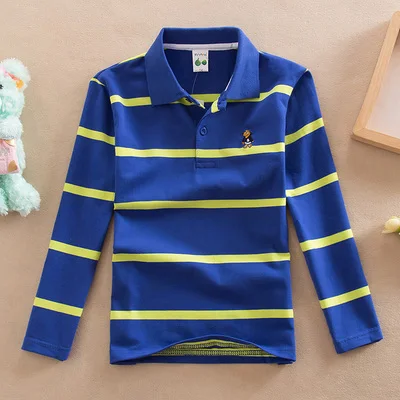 Famli/От 3 до 16 лет рубашка для мальчиков-подростков детская весенне-осенняя Модная хлопковая футболка в полоску с длинными рукавами детская футболка для мальчиков, Топ 14 16 - Цвет: Синий