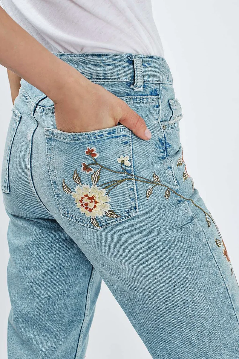 Uwback/женские джинсы для мам, новинка, брендовые джинсы с вышивкой и высокой талией, женские прямые джинсы с цветочным принтом, потертые джинсы Mujer TB1280