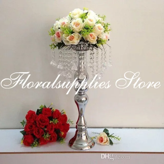 58cm Tall Metal Acrylic Crystal Flower Stand.wedding Decor Centerpiece