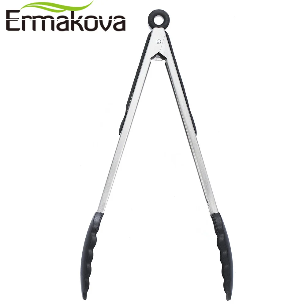 ERMAKOVA 2 шт./компл. 9 дюймовые и 12 Черные Кухонные силиконовые щипцы антипригарные из