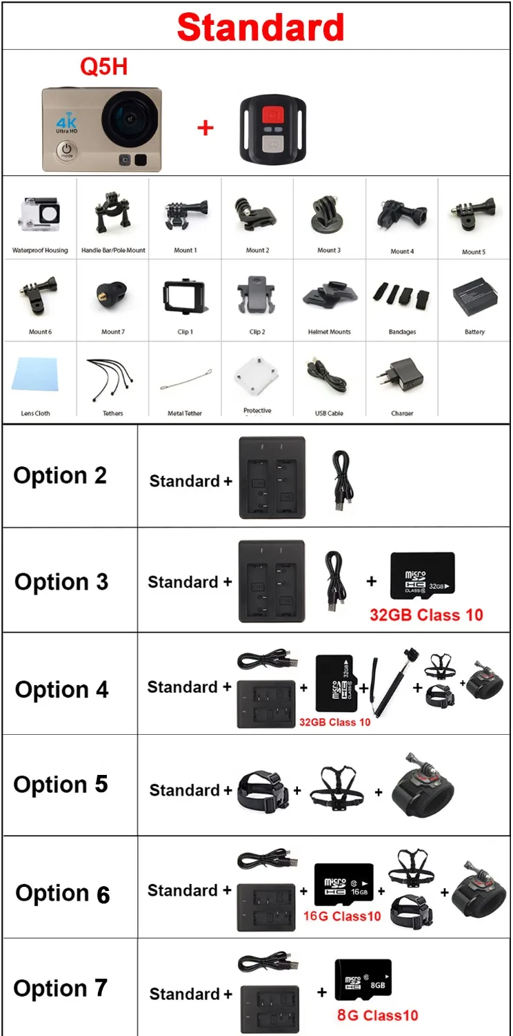 Богатая экшн камера 4K Ultra HD 1080p WIFI спортивные камеры Q5 14MP 30fps/60fps Подводные